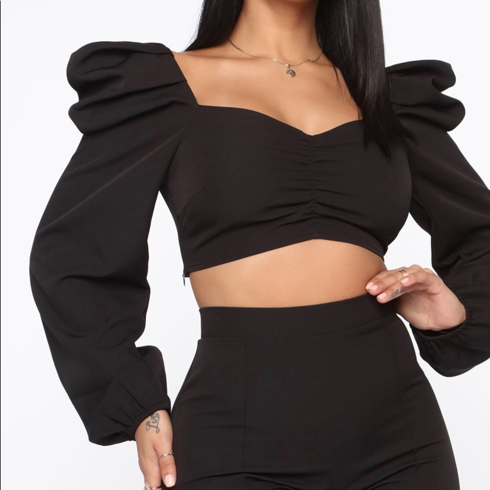 TWO PIECE FRONT RUCHING PANTS SUIT - Picture 2 of 10